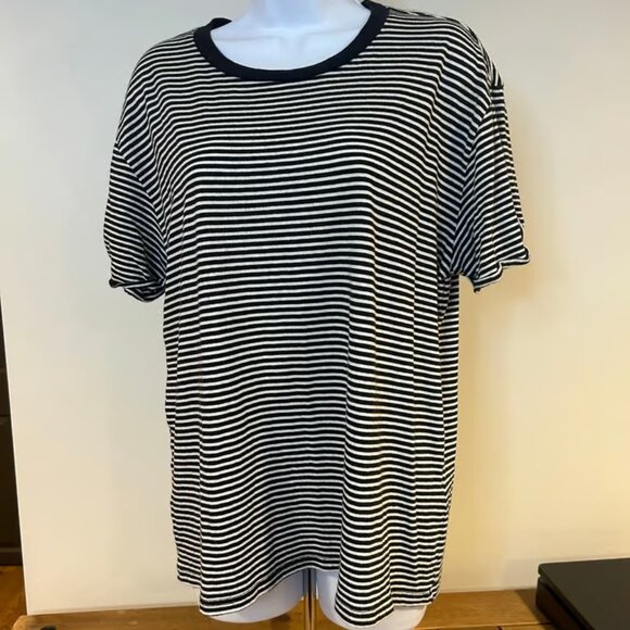 FRAME Sz L Stripped Cotton T Shirt Preppy Classic Minimalist Comfort Nautical - Picture 1 of 7